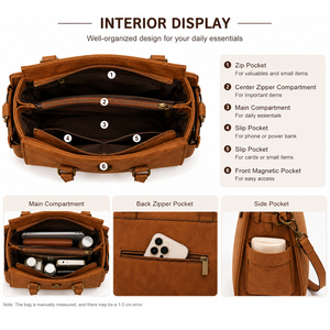 New Women's Large Capacity Vintage Style Genuine Leather Handbag with Multi Pocket Organizer Design Women's Shoulder Bag - Product Image 6