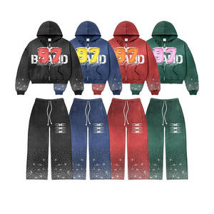 ชุดวอร์มวินเทจประดับพลอยเทียมพร้อมแผ่นปะติดลายปักกางเกงวอร์มทรงบานผ้าบ็อกซี่และชุดเสื้อสเวตเตอร์แบบกำหนดเอง - Product Image 2