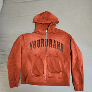 Sudadera con capucha y cremallera de algodón pesado vintage personalizada para hombre, diseño de lavado ácido desgastado de gran tamaño con técnicas bordadas de invierno - Product Image 1