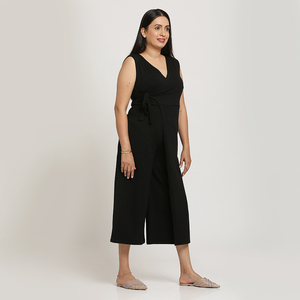 Vestido tejido de longitud media informal de maternidad respetuoso con el medio ambiente, transpirable, con cuello en V, espalda Natural, estampado Digital negro para mujeres embarazadas - Product Image 1