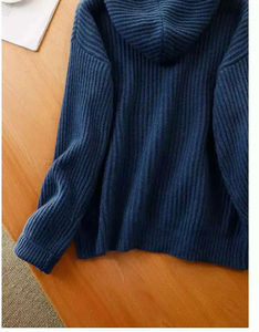 Sweat à capuche femme pull veste ample printemps et automne pure laine à capuche tricoté base décontractée avec capuche - Product Image 6