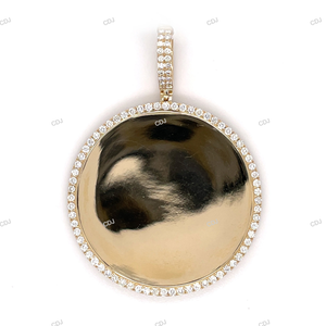 จี้เพชรรูปวงกลมบนฝาปิดสีเหลืองทองเพชรโมอิสซาไนต์จี้เพชรผู้ผลิตในจี้อินเดียสำหรับทุกเพศ - Product Image 3