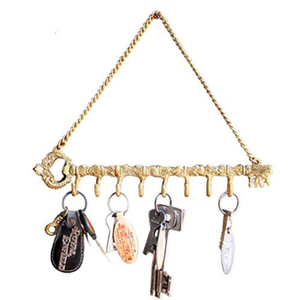 8 Holders in Hanger Brass Key Holder Hanging and Organizer Office Key Mounted Hanger <b>Hook</b> Display Rails Key Shape <b>Gold</b> Color - Product Image 2