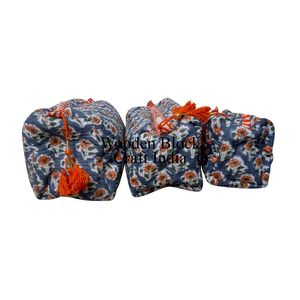 Vintage Handmade Bohemian Quilted 100% Cotton Cosmetic Organizer <b>for</b> <b>Bag</b> Set 3-Piece Reusable Small Makeup Pouches Unisex - Product Image 2