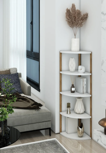 5-Tier Triangle Wooden Shelf <b>Unit</b> Corner <b>Storage</b> Shelf <b>for</b> Bathroom & Living Room - Product Image 4