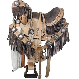 Juego de sillas de montar de cuero genuino de primera calidad, combinación perfecta para carreras de inglés de resistencia occidental para montar a caballo - Product Image 1