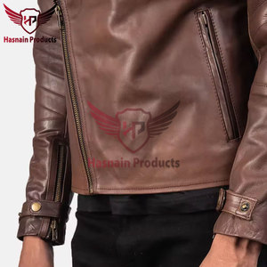 Chaqueta de cuero marrón de estilo clásico Raiden para hombre 100% estilo motorista genuino invierno adecuado con diseño personalizado - Product Image 6