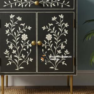 ตู้เก็บของลายดอกไม้ฝังกระดูกสีดำ ดีไซน์ทันสมัย เป็นมิตรกับสิ่งแวดล้อม ขายส่ง มี 1 ลิ้นชัก สำหรับห้องนั่งเล่นหรือทางเข้า มีจำหน่ายแล้ว - Product Image 4