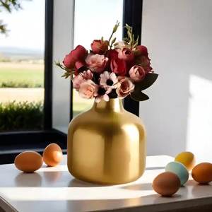 Contemporary Metal Flower <b>Vase</b> Golden Versatile <b>Floor</b> Tabletop Decorative <b>Vase</b> for Home Office Guest Room Decor - Product Image 6