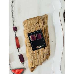 Conjunto de Collar Navajo Hecho a Mano con Concha de Ostra Espinosa Morada y Roja y Plata de Ley, Joyería Cultural Coleccionable - Product Image 3