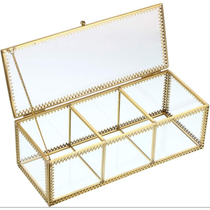 Great Quality Golden Vintage Glass Lidded Rectangle Jewelry Box Clear Glass & Brass <b>Metal</b> Storage Jewelry Box Makeup Organizer - Product Image 1