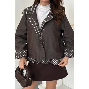 <b>Brown</b> Polka Dot Ruffled <b>Jacket</b> - <b>Brown</b> - Product Image 4