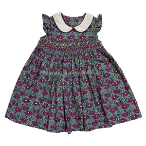 Baby Mädchen hübsches Blumenkleid schönes pastellfarbenes Kleid mit Hand-Smoking Mädchen 100 % Baumwolle Florenz Smocked-Kleid 2024