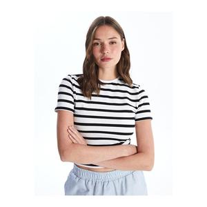 Maglietta da donna a girocollo a righe manica corta - Product Image 1
