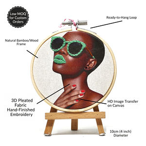 Décoration murale artisanale en coton avec mini cerceau de broderie - Tendance Pop Vert & Rouge 10cm pour la maison - Product Image 2