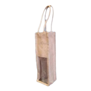 Sac personnalisable bon marché de jute de logo 1 bouteille avec des poignées de sangle de coton pour l'achat et la promotion - Product Image 1