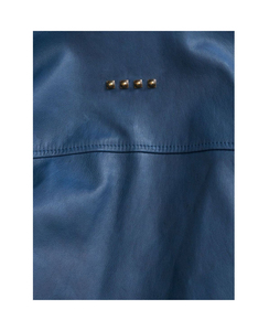 Veste de course bleue style motard pour hommes, manches longues, poches avant zippées, col boutonné, tissu durable en peau de mouton - Product Image 4