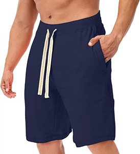 Pantalones Cortos Unisex de Verano al por Mayor, 100% Algodón Canvas, Estilo Urbano, Lisos con Bajo sin Rematar, Cintura Elástica Oscura, Transpirables, para Hombre, Efecto Desgastado - Product Image 1