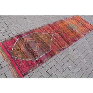 3x10.3 ft Turkish Rug, <b>Runner</b> Vintage Rug, <b>Red</b> Check Rug - Product Image 2