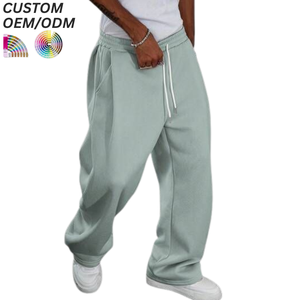 Pantalon décontracté en coton noir respirant imprimé avec cordon de serrage pour hommes grandes tailles, support OEM/ODM pour logo personnalisé et vente en gros - Product Image 1