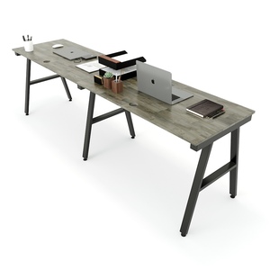 Escritorio Minimalista de Madera de Caucho para 2 Personas con Patas de Hierro, 240x60cm, para Estudio y Oficina - Product Image 2