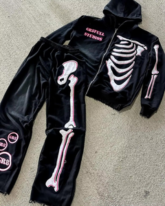 Chándales de algodón de rizo francés de peso pesado para hombre, ropa de calle de otoño con cremallera con parche desgastado bordado, diseño del fabricante - Product Image 4