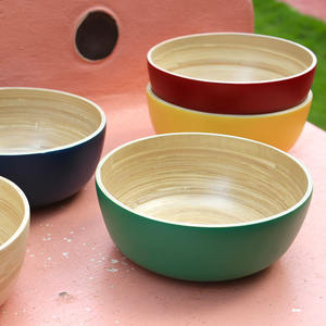Coiled <b>bamboo</b> <b>bowl</b> set eco-friendly biodegradable spun fiber lacquer <b>bowls</b> with custom colors and sizes - Product Image 2