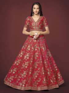 Prix de gros de haute qualité rouge Lehenga Choli Premium conception spéciale pour les fêtes et les mariages - Product Image 5
