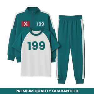 Nouveau survêtement en molleton de coton vert pour homme, 2 pièces, avec t-shirt : patchs numérotés amovibles, costume de cosplay unisexe, tenue de course - Product Image 2