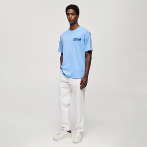 Summer 100% Cotton Solid Custom Embossed Short Sleeve Regular Fit Breathable T-Shirt Men Hip Hop Street O-Neck Contrast Stitch - Product Image 2