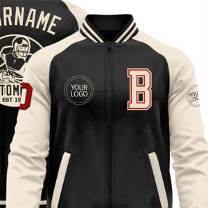 รับผลิตเสื้อแจ็คเก็ตแบบมีซิปสองสี สไตล์บอมเบอร์/เลตเตอร์แมน สีดำ แดง ขาวงาช้าง ตามสั่ง ขายส่ง - Product Image 5