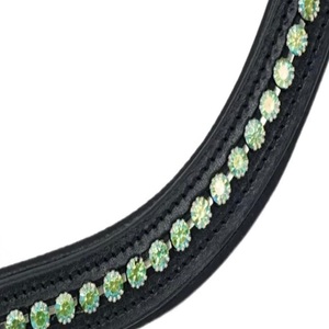 Banda de cejas de caballo de cuero natural de alta calidad con cristales brillantes verdes de hoja de lujo banda de cejas mega Bling para caballos - Product Image 3