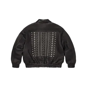 Wholesale Rays Creations Genuine Multi Stud Black Leather Breathable <b>Biker</b> <b>Jacket</b> for Men Autumn Tanned Processing - Product Image 4