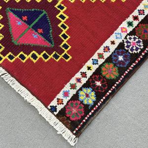 Vintage Turkish Rug, 2.7x3 ft Rug, <b>Red</b> Solid <b>Wool</b> Rug - Product Image 4