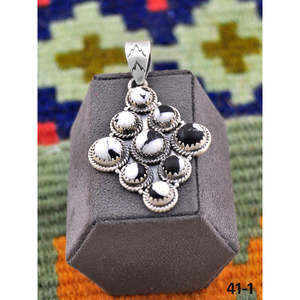 Handmade Southwest Style White Buffalo Turquoise & Sterling <b>Silver</b> Pendant Bezel Setting Inlay with Religious <b>Charm</b> Pendants - Product Image 3