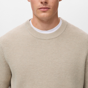 Pulls en coton 100% pour hommes, col rond, manches longues, couleur unie, lourd, chaud, pour l'hiver, tricotés, OEM/ODM - Product Image 3