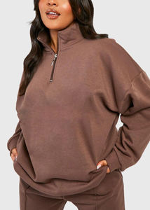 Sweat-shirt à capuche oversize à fermeture éclair sur le devant de haute qualité, broderie personnalisée, streetwear pour femmes, 100% coton molletonné - Product Image 3