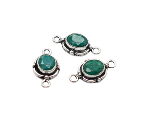 Antique Silver & 18K Gold Plated Emerald Gemstone Double Loop Connector 20X10mm NC122 <b>for</b> Jewellery Making and <b>Charm</b> Findings - Product Image 2