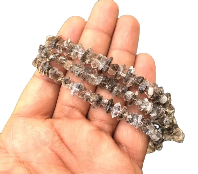 Natural Herkimer Diamond Quartz 14" Long Strand Gemstone Top Quality Center Drill Rough Making Handmade Jewelry