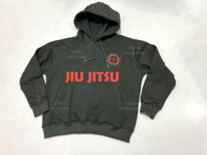 เสื้อฮู้ดผ้าคอตตอนผ้าฟลีซพิมพ์ลาย BJJ เอฟเฟกต์สีเทาควันแบบหลวมสำหรับกีฬาและลำลอง - Product Image 3