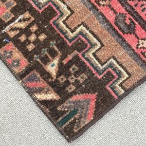 Turkish Small Rug, 1x2.9 ft Vintage Rug, <b>Brown</b> Ikat <b>Wool</b> Rug - Product Image 4