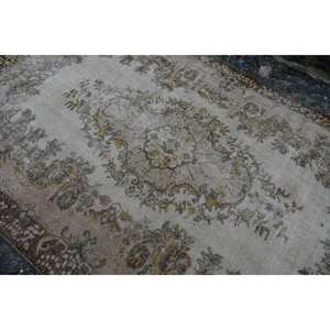 พรมขนสัตว์สีเบจสีน้ำตาลโบราณขนาด5.8X9.5ฟุตสไตล์ตุรกีงานเย็บปะแฮนด์เมดดีไซน์สำหรับทางเดินข้างเตียงยางพาราทรงสี่เหลี่ยมผืนผ้า - Product Image 5