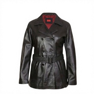 Abrigo de Cuero Genuino Negro para Mujer, Transpirable, Ligero y Elegante, para Invierno/Otoño/Primavera, Venta al Por Mayor - Product Image 1