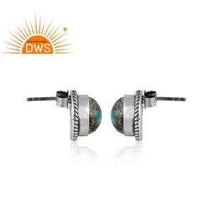 ต่างหูสตั๊ดอัญมณีเทอร์ควอยซ์สีเงินธรรมชาติออกซิไดซ์สีเงินผู้ผลิตตามสั่ง - Product Image 3