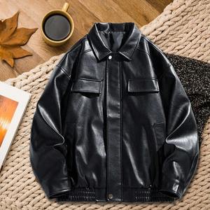 แจ็กเก็ตหนังแท้แฟชั่นสำหรับผู้ชาย, แจ็กเก็ตหนังนิ่มสีทึบของผู้ชายแจ็คเก็ตหนังลำลองยอดนิยมเรียบง่าย2024สำหรับฤดูใบไม้ร่วง - Product Image 2