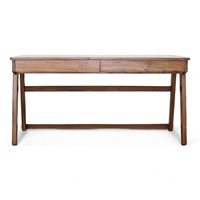 Bureau console convertible en teck massif naturel, moderne et durable, avec 2 tiroirs, pour la maison, le bureau, l'école, la salle à manger ou l'ordinateur