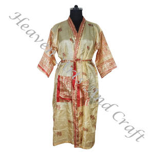 KL018 Kimono de seda bohemio Vintage Sari largo bohemio gitano reciclado Sari de seda Vintage Sari Kimono batas largas vestido de mujer ropa de dormir - Product Image 3