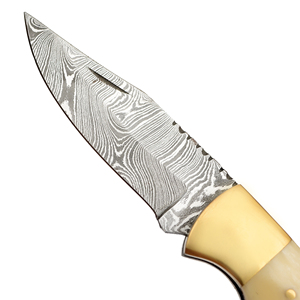 Cuchillo plegable de Damasco hecho a mano con mango de hueso de madera, cuchillo de caza OEM personalizable, hoja de acero - Product Image 5