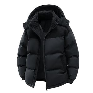 Autumn Winter Men's Plus Size Solid <b>Fleece</b> Parka <b>Jacket</b> Outdoor Warm Breathable Windbreak Casual with Removable <b>Hood</b> - Product Image 1