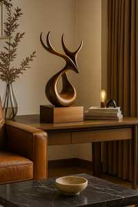 รูปปั้นกวางวอลนัททำมือ | ของตกแต่งรูปสัตว์ทำจากไม้แบบมินิมอล | เหมาะสำหรับโต๊ะสำนักงานและของตกแต่งภายในบ้าน - Product Image 4